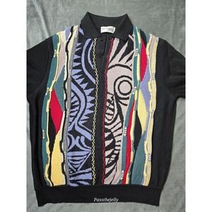 St Croix Knits 3D Shirt Mens Medium Vintage Coogi Style Multi Colored Collar USA